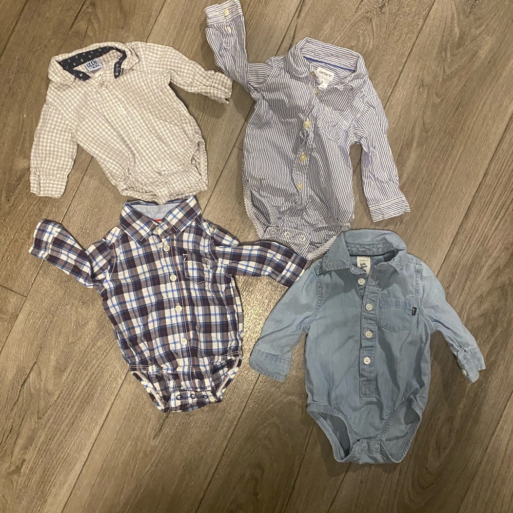 Carter Kids Button Down Shirts - Blue, White, Brown